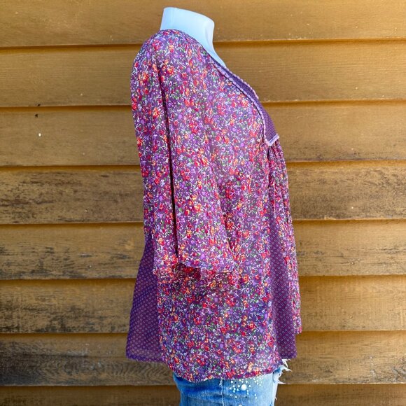 Love Fire Purple Floral Sheer Butterfly Sleeve Short Sleeve Blouse Size M - Picture 4 of 8